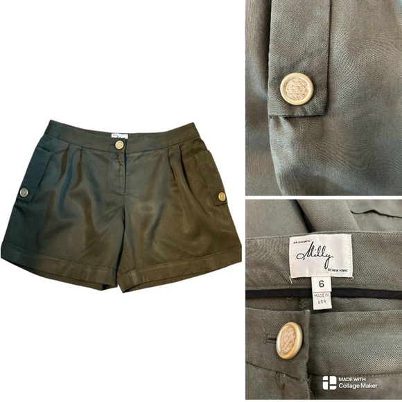 Milly High Waist Green Shorts Tailored Pleated Design - Picture 2 of 6